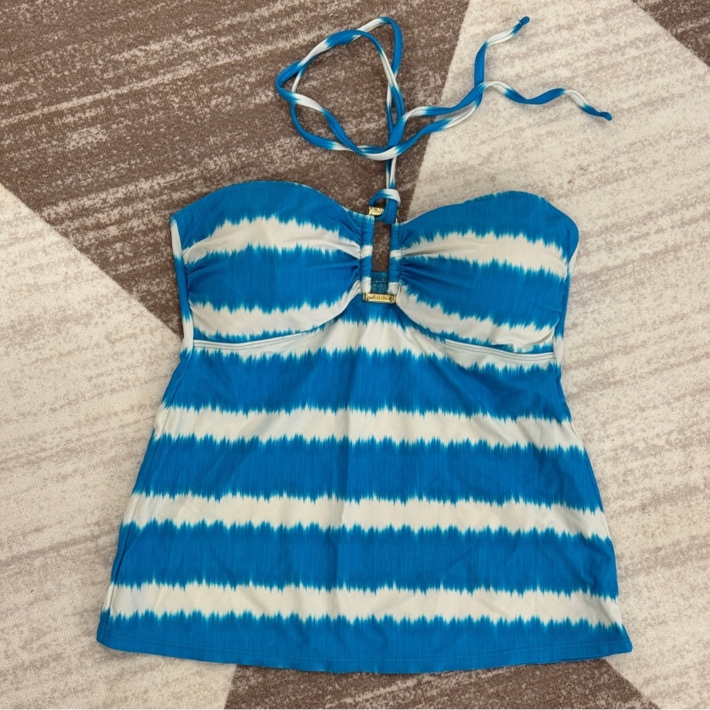 Ralph Lauren Shirred Bandeau Tankini Top Caribbean Blue Tie-Dye Size 10